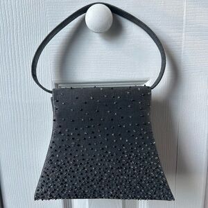 Vintage gray satin beaded flap purse/handbag